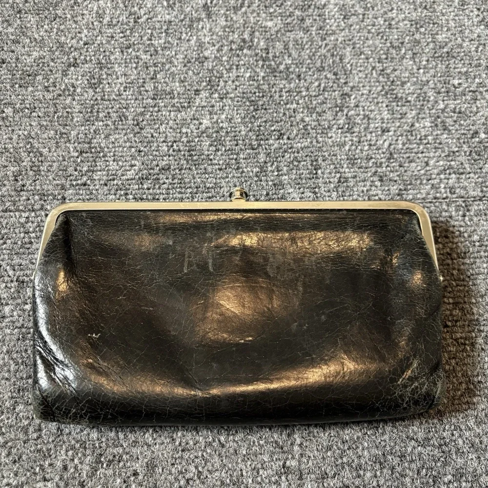 Hobo Lauren Wallet Clutch Double Frame Leather Kiss Lock Clutch Black